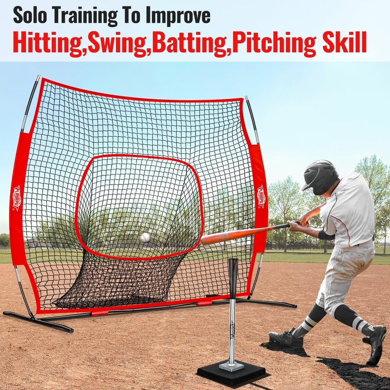 PLAYAPUT Baseball Batting Tee and Practice Net Combo for Batting, Hitting, Pitching,Throwing,6FT Baseball Net with Large Pocket Holds 50+Balls,Height Adjustable 25" to 37" Hitting Tee for All Players - Image 4